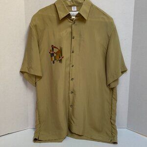 Vintage Haupt Mens Size 15.5 Button Down Short Sleeve Mustard Gold Shirt